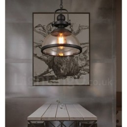 Retro-Pendelleuchte aus Stahl mit 1 Licht und Glasschirm