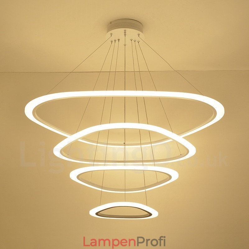 Dimmbar mit Fernbedienung, moderne zeitgenössische 4-flammige Pendelleuchte aus Aluminiumlegierung mit Acrylschirm