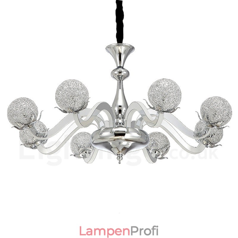 Dimmbarer moderner zeitgenössischer 8-flammiger Kronleuchter aus Stahl mit Schirm aus Aluminiumlegierung