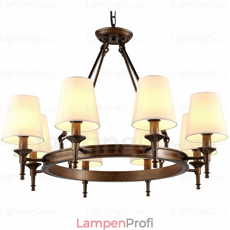 Hängeleuchte im nordischen Landhausstil mit 8 Lichtern und Stoffschirm