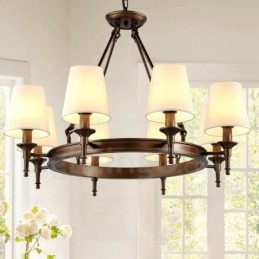 Hängeleuchte im nordischen Landhausstil mit 8 Lichtern und Stoffschirm