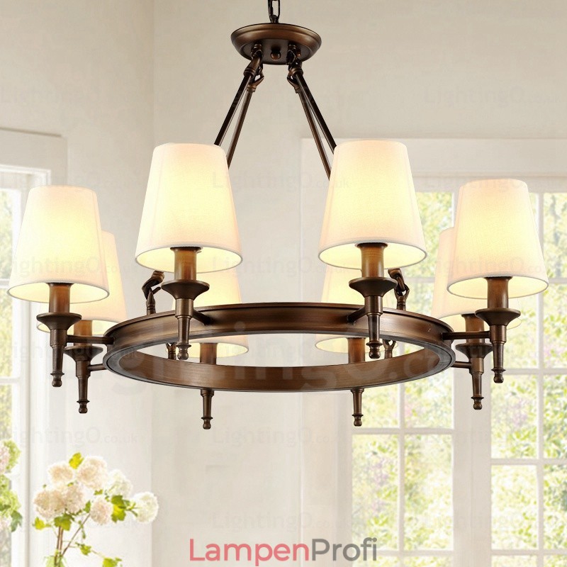 Hängeleuchte im nordischen Landhausstil mit 8 Lichtern und Stoffschirm