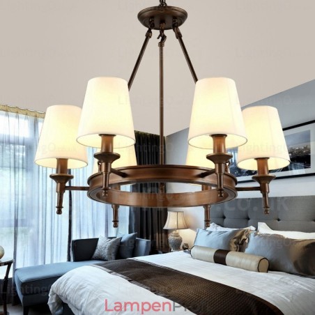 Hängeleuchte im nordischen Landhausstil mit 6 Lichtern und Stoffschirm