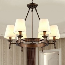 Hängeleuchte im nordischen Landhausstil mit 6 Lichtern und Stoffschirm