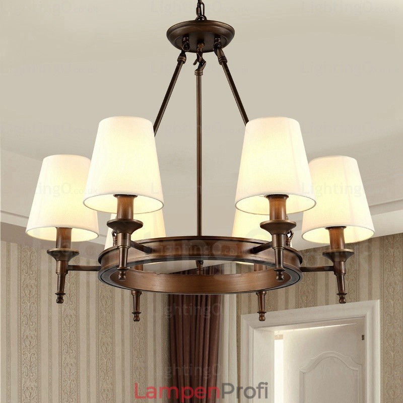 Hängeleuchte im nordischen Landhausstil mit 6 Lichtern und Stoffschirm