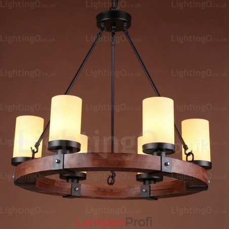 Rustikale Pendelleuchte im Landhausstil mit 6 Lichtern und Glasschirm Rustikale Pendelleuchte im Landhausstil mit 6 Lichtern und Glasschirm