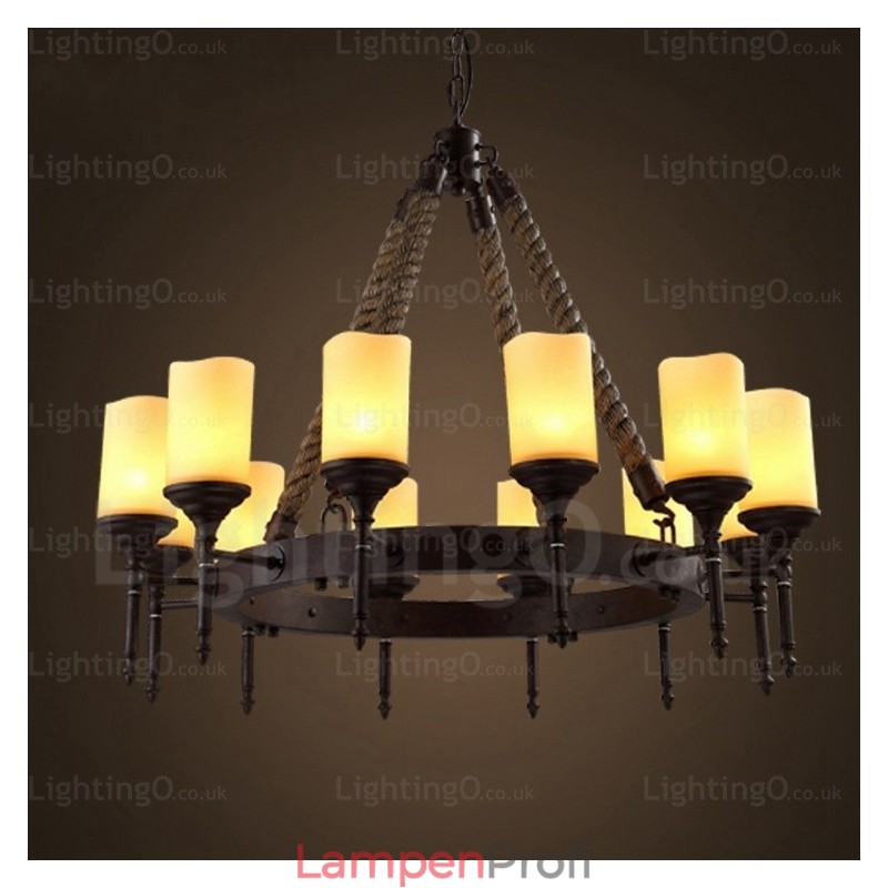 Pendelleuchte im Landhausstil, Vintage-Stil, Retro-Stil, mit Glasschirm, 12 Lichter