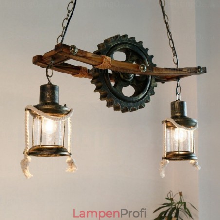 Pendelleuchte im Landhausstil, Vintage-Stil, Retro-Stil, mit Glasschirm, 2 Lichter Pendelleuchte im Landhausstil, Vintage-Stil, Retro-Stil, mit Glasschirm, 2 Lichter