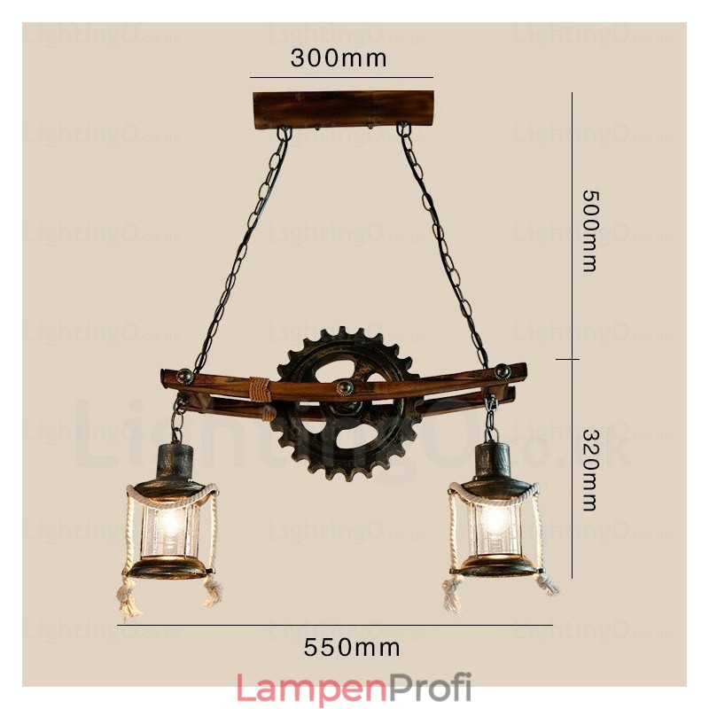 Pendelleuchte im Landhausstil, Vintage-Stil, Retro-Stil, mit Glasschirm, 2 Lichter
