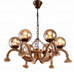 6-flammige Vintage-Retro-Pendelleuchte mit Glasschirm