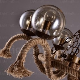 6-flammige Vintage-Retro-Pendelleuchte mit Glasschirm
