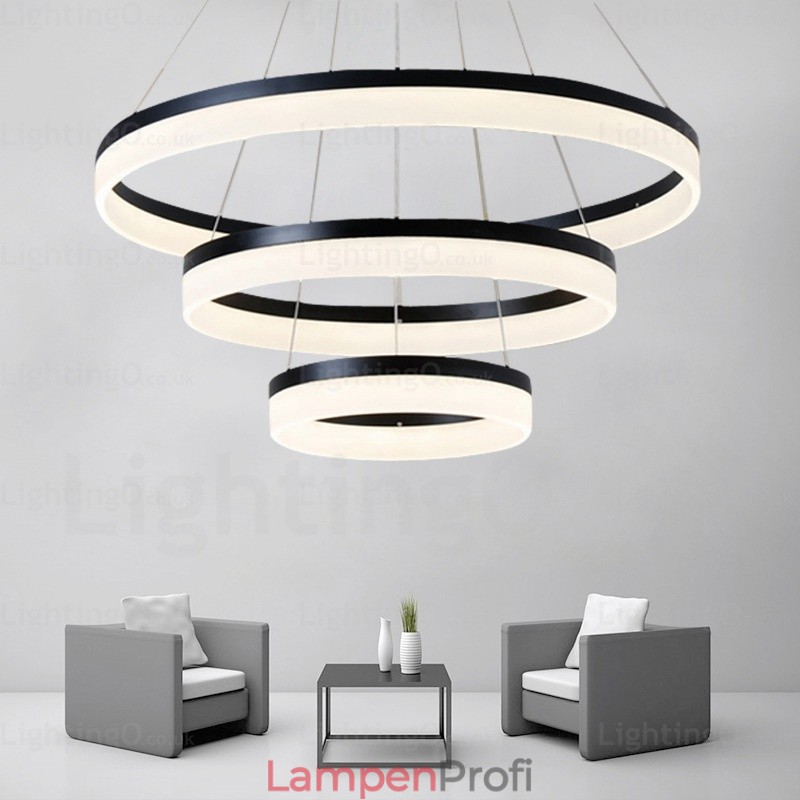 Moderne Pendelleuchte mit 3 Ringen und dimmbarem WLAN und Acrylschirm
