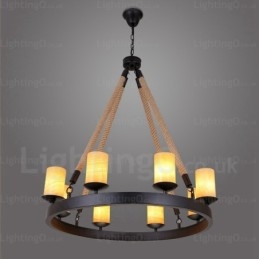 8-flammige Vintage-Retro-Pendelleuchte mit Marmorschirm