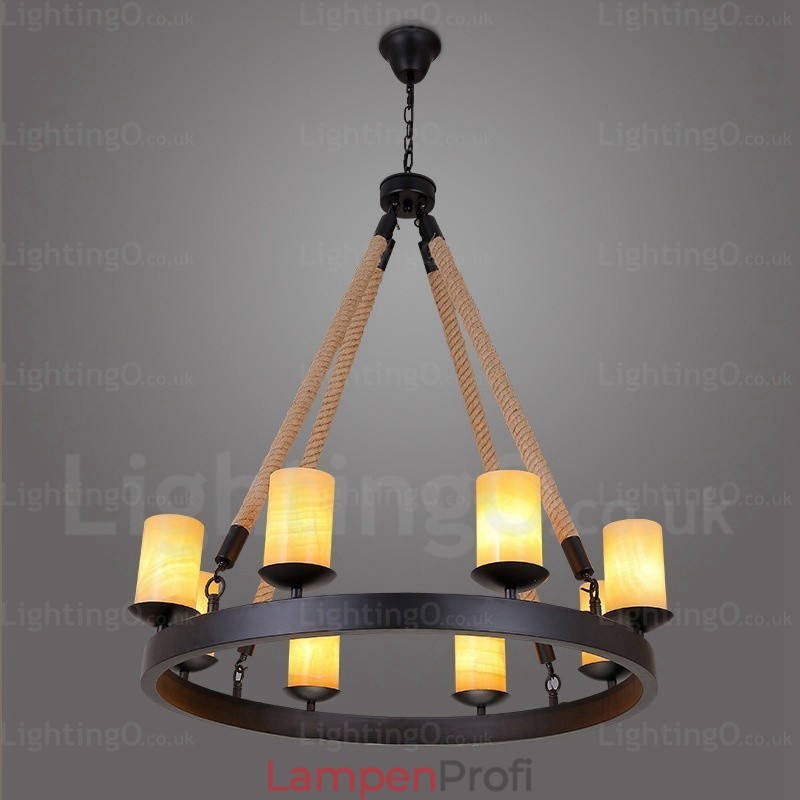 8-flammige Vintage-Retro-Pendelleuchte mit Marmorschirm