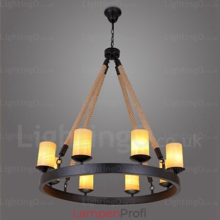 8-flammige Vintage-Retro-Pendelleuchte mit Marmorschirm 8-flammige Vintage-Retro-Pendelleuchte mit Marmorschirm