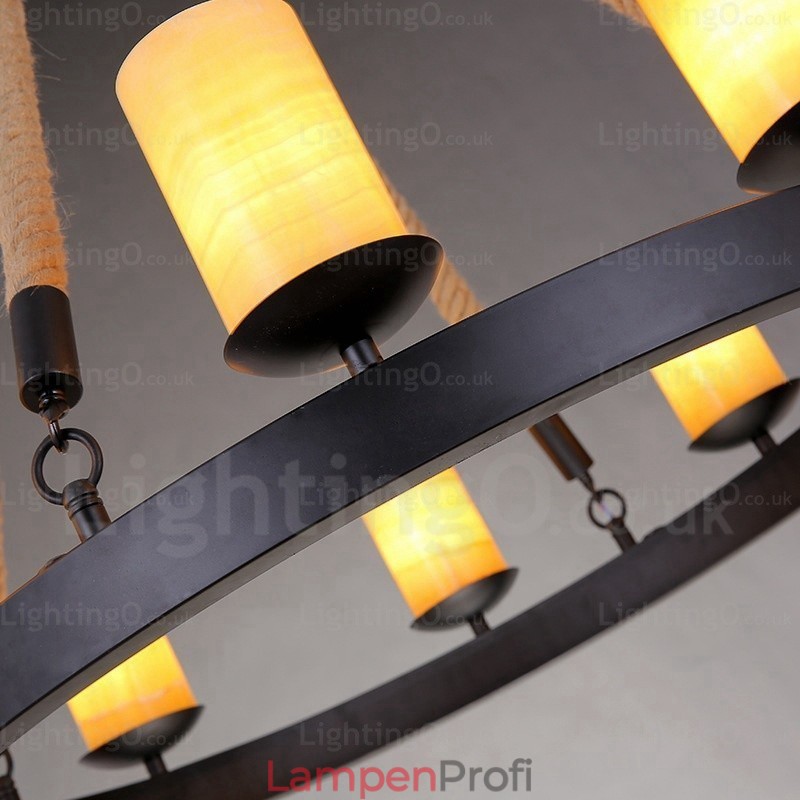 8-flammige Vintage-Retro-Pendelleuchte mit Marmorschirm