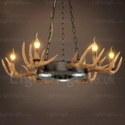 9-flammige Vintage Retro Rustikale Geweih Kronleuchter Pendelleuchte
