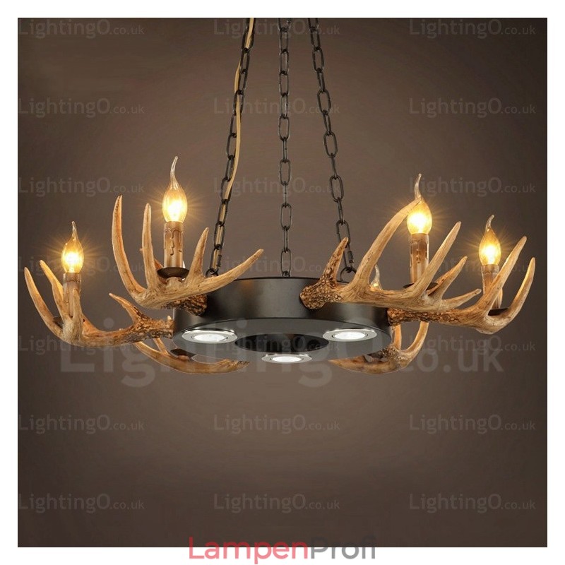 9-flammige Vintage Retro Rustikale Geweih Kronleuchter Pendelleuchte