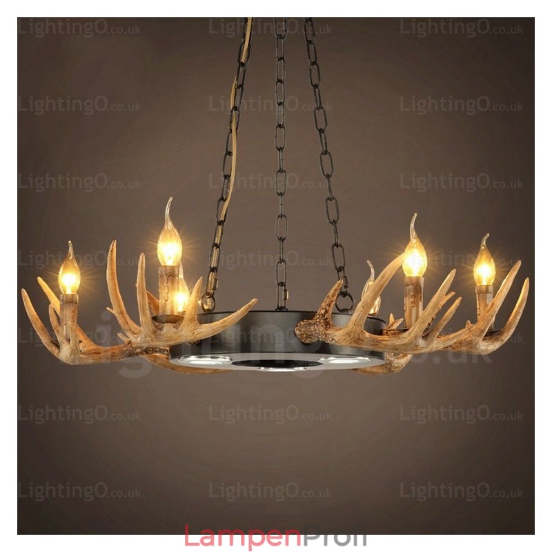 9-flammige Vintage Retro Rustikale Geweih Kronleuchter Pendelleuchte