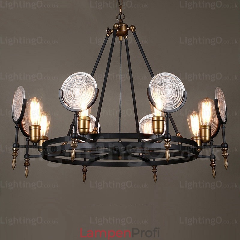 6-flammige Vintage-Retro-Pendelleuchte mit Glasschirm