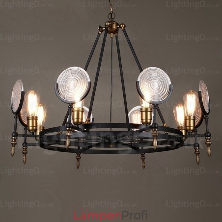 6-flammige Vintage-Retro-Pendelleuchte mit Glasschirm 6-flammige Vintage-Retro-Pendelleuchte mit Glasschirm
