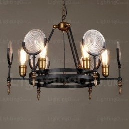 6-flammige Vintage-Retro-Pendelleuchte mit Glasschirm