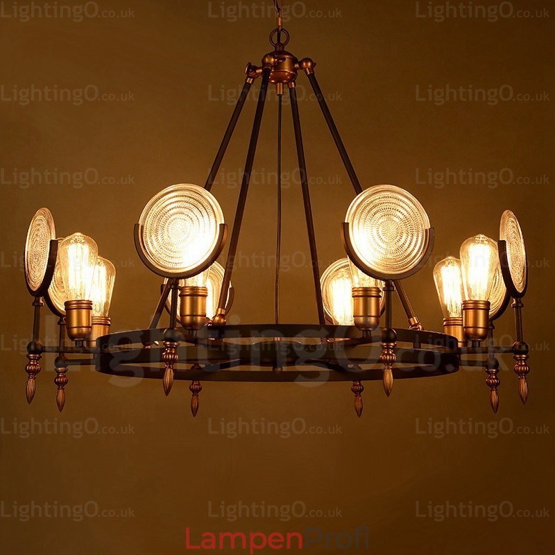 6-flammige Vintage-Retro-Pendelleuchte mit Glasschirm