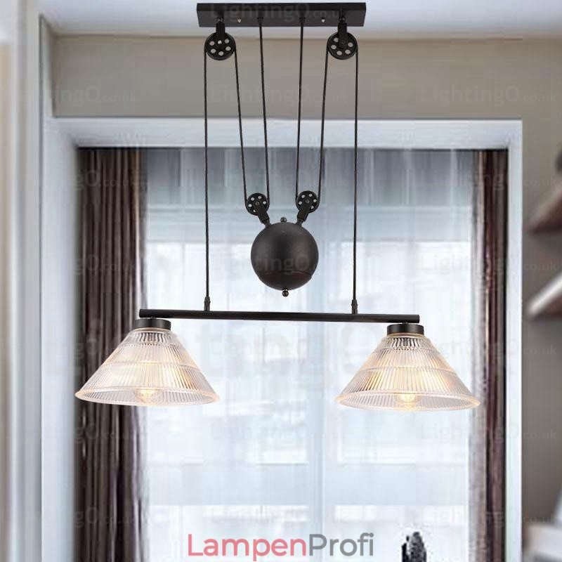 Moderne Pendelleuchte mit 2 Lichtern und Glasschirm