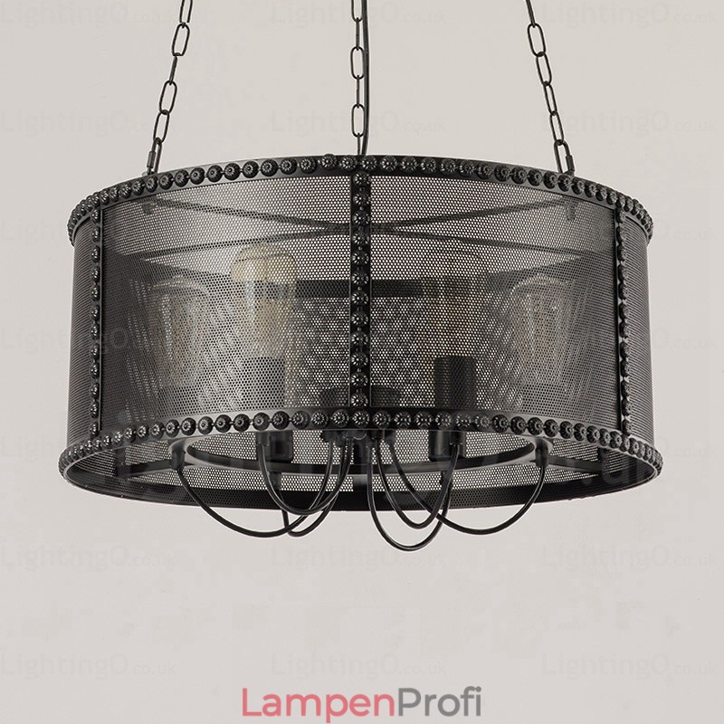 6-flammige Vintage-Retro-Pendelleuchte mit Edelstahlschirm