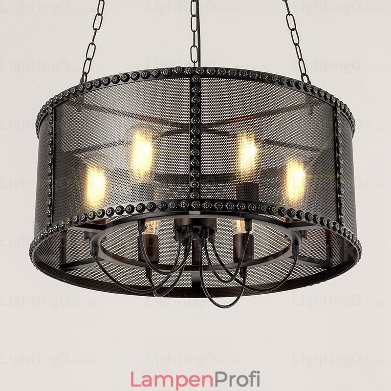 6-flammige Vintage-Retro-Pendelleuchte mit Edelstahlschirm
