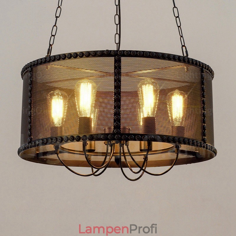 6-flammige Vintage-Retro-Pendelleuchte mit Edelstahlschirm