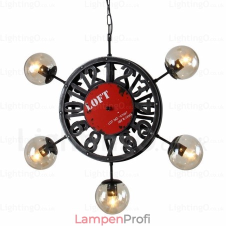 5-flammige Vintage-Retro-Pendelleuchte mit Glasschirm