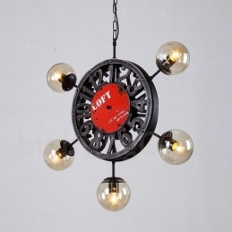5-flammige Vintage-Retro-Pendelleuchte mit Glasschirm