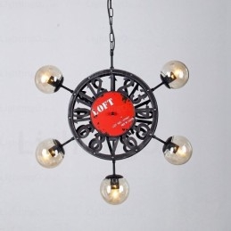 5-flammige Vintage-Retro-Pendelleuchte mit Glasschirm