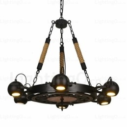 6-flammige Vintage-Retro-Pendelleuchte mit Edelstahlschirm