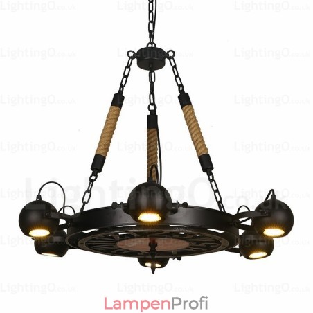 6-flammige Vintage-Retro-Pendelleuchte mit Edelstahlschirm