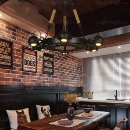 6-flammige Vintage-Retro-Pendelleuchte mit Edelstahlschirm