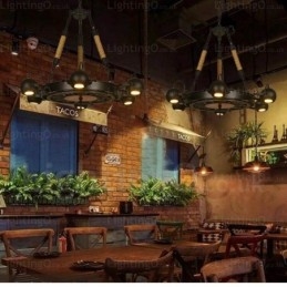 6-flammige Vintage-Retro-Pendelleuchte mit Edelstahlschirm