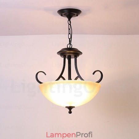 Rustikale Pendelleuchte mit 3 Lichtern und Glasschirm Rustikale Pendelleuchte mit 3 Lichtern und Glasschirm