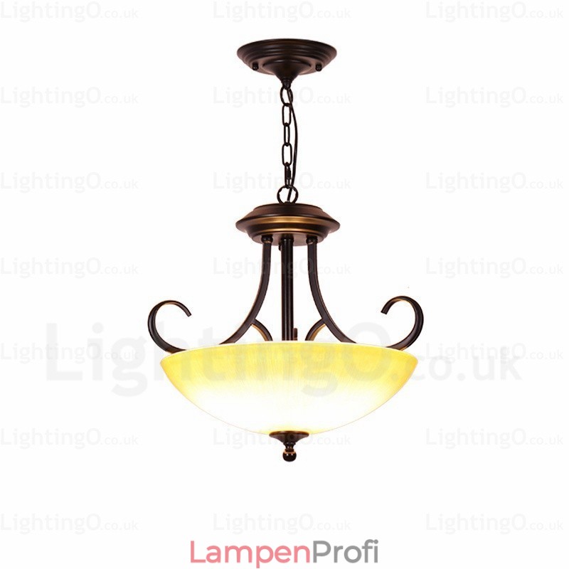 Rustikale Pendelleuchte mit 3 Lichtern und Glasschirm