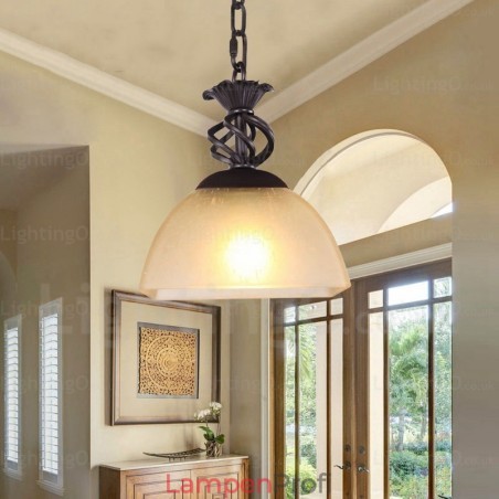 1-flammige Hängeleuchte im Landhausstil mit Glasschirm