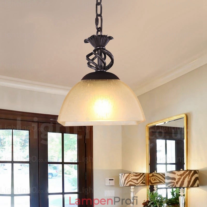 1-flammige Hängeleuchte im Landhausstil mit Glasschirm