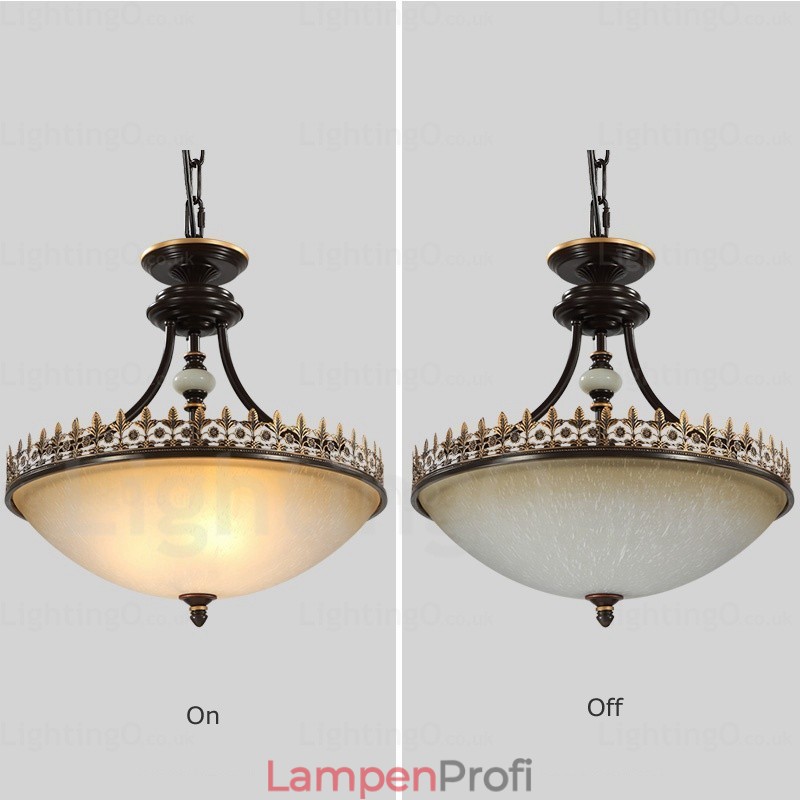 Rustikale Pendelleuchte mit 3 Lichtern und Glasschirm