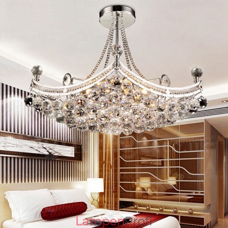 Moderne Pendelleuchte mit 5 Lichtern und Kristallschirm