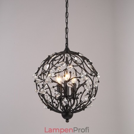 3-flammige Vintage Retro Kugel-Kristall-Pendelleuchte