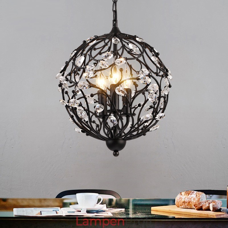 3-flammige Vintage Retro Kugel-Kristall-Pendelleuchte