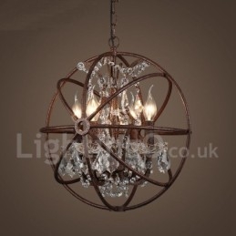 4 Licht Durchmesser 40CM Vintage Kristall Globe Malerei Metall Kronleuchter Rostige Farbe Pendelleuchte