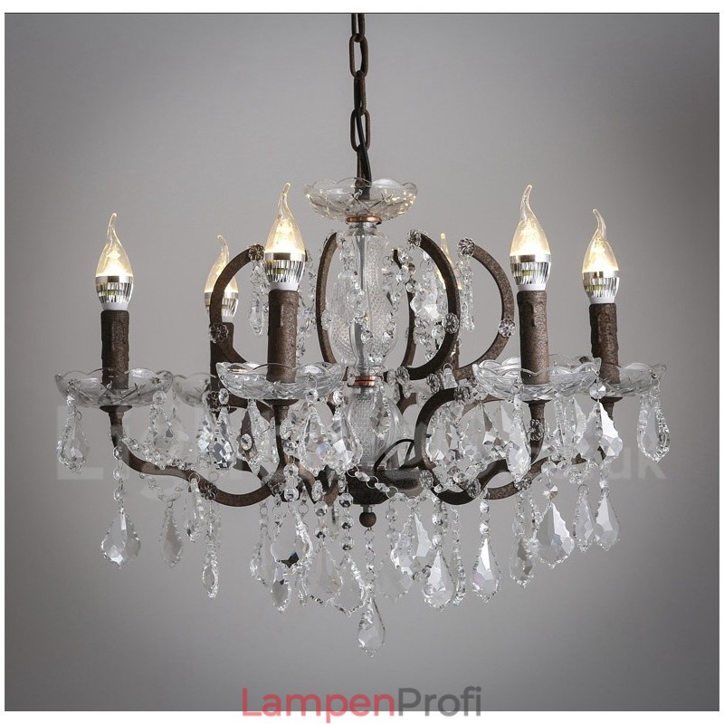 6 Licht Durchmesser 60CM Vintage Kristall Malerei Metall Kronleuchter Rostig Eisen Farbe Pendelleuchte