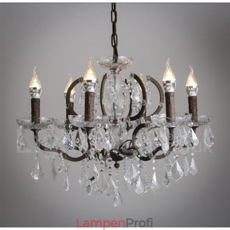 6 Licht Durchmesser 60CM Vintage Kristall Malerei Metall Kronleuchter Rostig Eisen Farbe Pendelleuchte