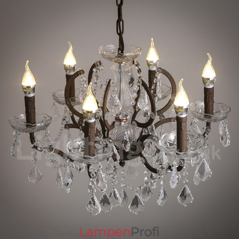 6 Licht Durchmesser 60CM Vintage Kristall Malerei Metall Kronleuchter Rostig Eisen Farbe Pendelleuchte